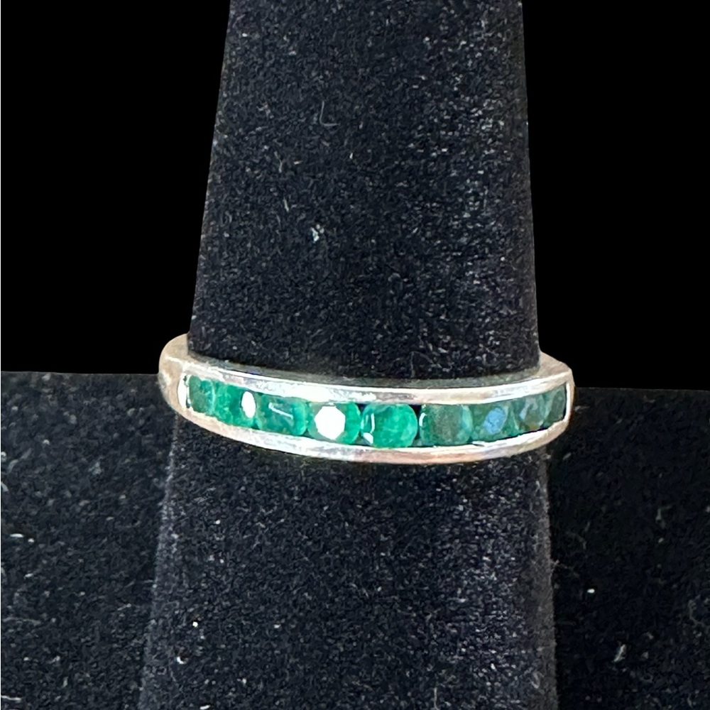 Stunning Silver Band with Green Accents